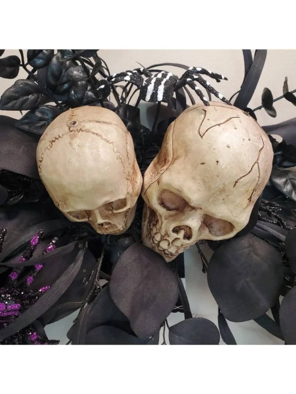 Halloween Wreath Haunted House Pirate Skull Spiders Flowers Black Goth Horror